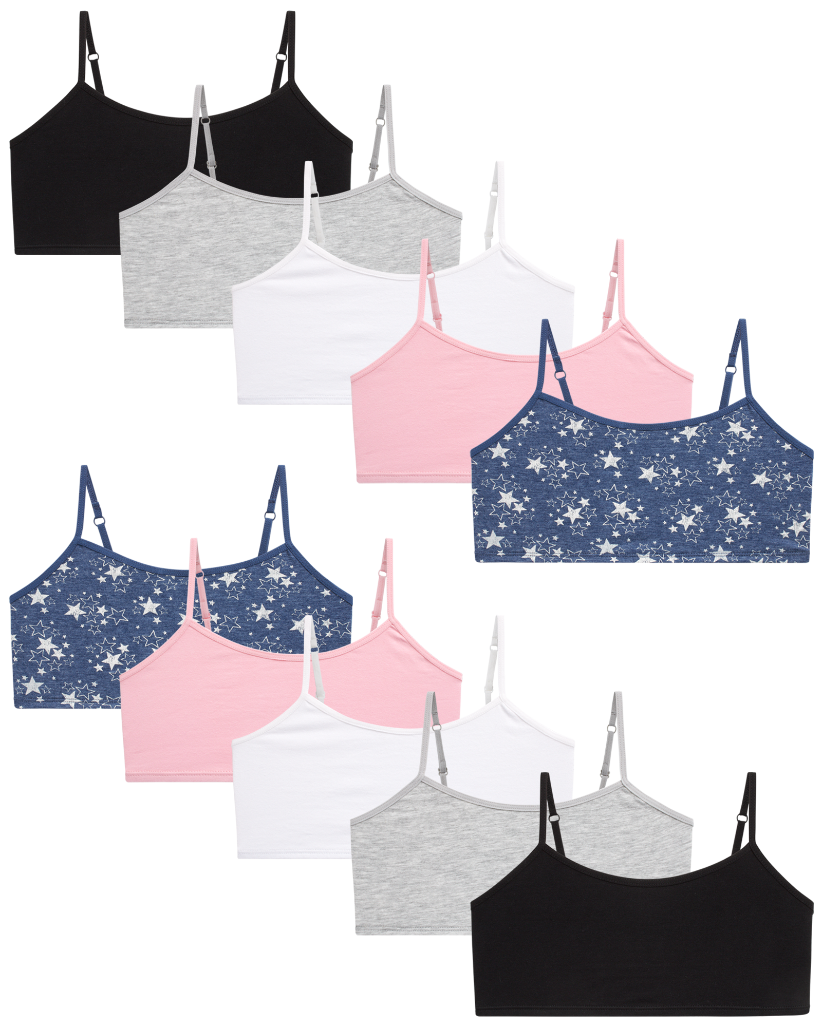 Rene Rofe Girls' Training Bra - 10 Pack Cotton Stretch Adjustable Strap Bralette Starter Bras (7-14)